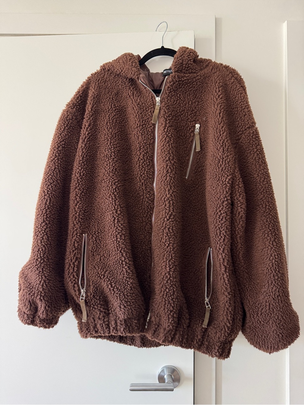 PrettyLittleThing Brown Teddy Zip-Up Hooded Jacket